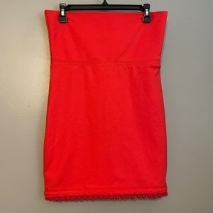 EUC Buckley K Strapless Tube Pom Mini Dress Orange Coral Size 4
